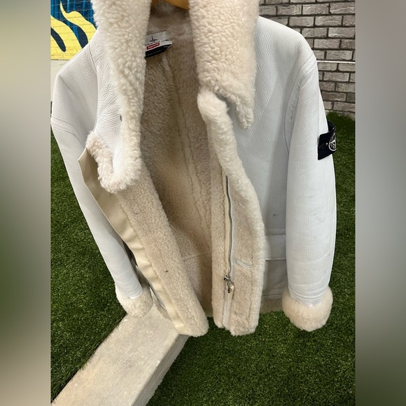 Stone Island Supreme Parka Hand Painted Shearling Jacket Mens Sz Medium - Picture 7 of 16